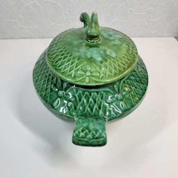 Marcia Of California Pottery Soup Tureen Green MCM Serving Bowl Ladle Lid USA - Picture 7 of 13